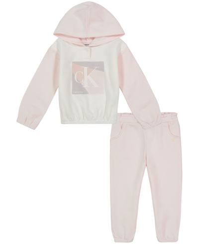 Calvin Klein Baby Girls Fleece Color Block Logo Hoodie And Joggers, 2 Piece Set In Pink