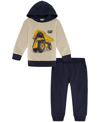 Caterpillar Toddler Boys Contrast Trim Fleece Hoodie And Joggers, 2 Piece Set In Taupe