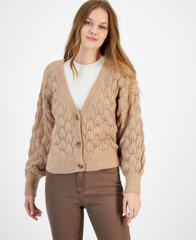 And Now This Women's Leaf-stitch Cardigan Sweater In Almond