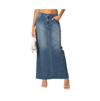 Edikted Elowyn Denim Maxi Skirt With Back Slit Detail In Blue