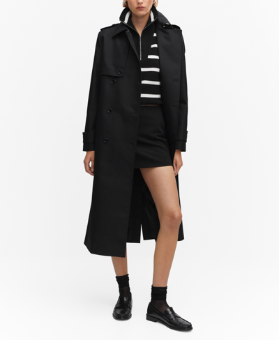 Mango Waterproof Double Breasted Trench Coat Black