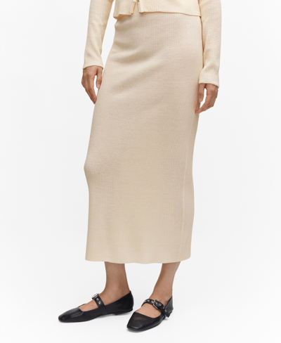 Mango Women's Long Knitted Skirt In Ecru