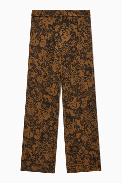 Cos Wide-leg Floral-print Trousers In Brown