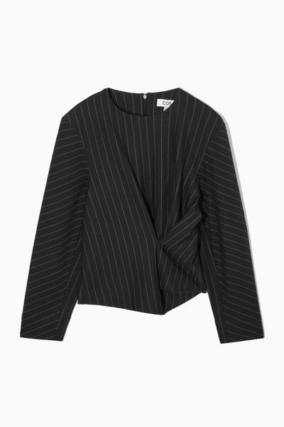 Cos Pinstriped Draped Top In Black
