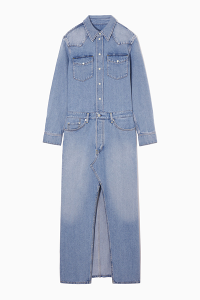 Cos Denim Maxi Shirt Dress In Blue