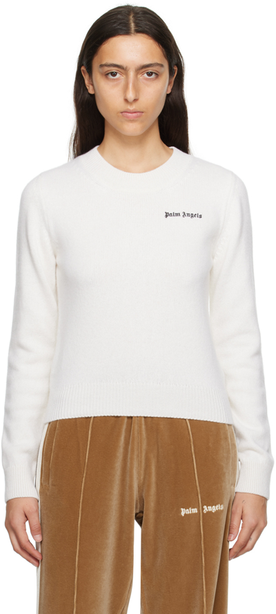 Palm Angels Logo-embroidered Crew-neck Jumper In Nude & Neutrals