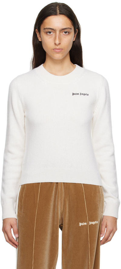 Palm Angels Logo Embroidered Knitted Jumper In Camel Color