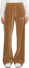 Palm Angels Velvet Trousers With Contrasting Color Stripe In Beige Off White
