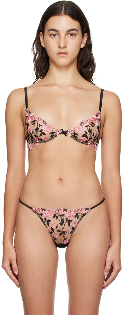 Fleur Du Mal Roses And Thorns Embroidered Demi Bra In Black