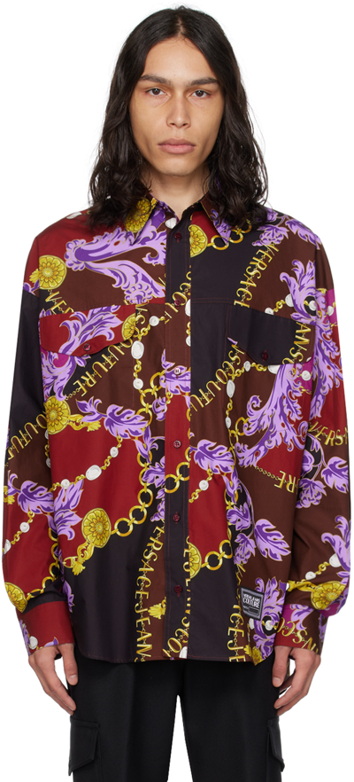 Versace Jeans Couture Chain Couture-print Cotton Shirt In Eg51 Plum + Crimson
