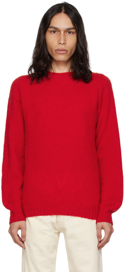 Drake's Red Brushed Sweater In 700 Red