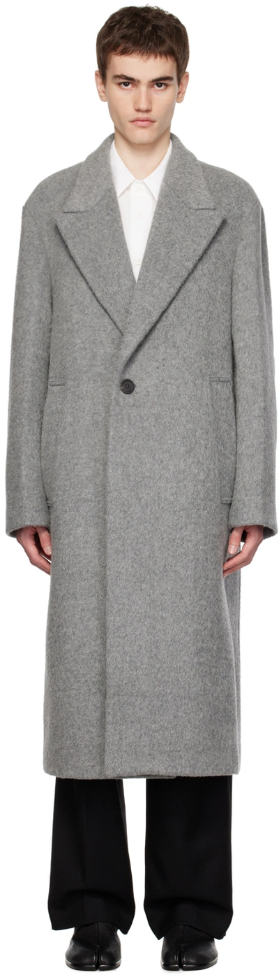 Solid Homme Gray Brushed Coat In 104g Grey