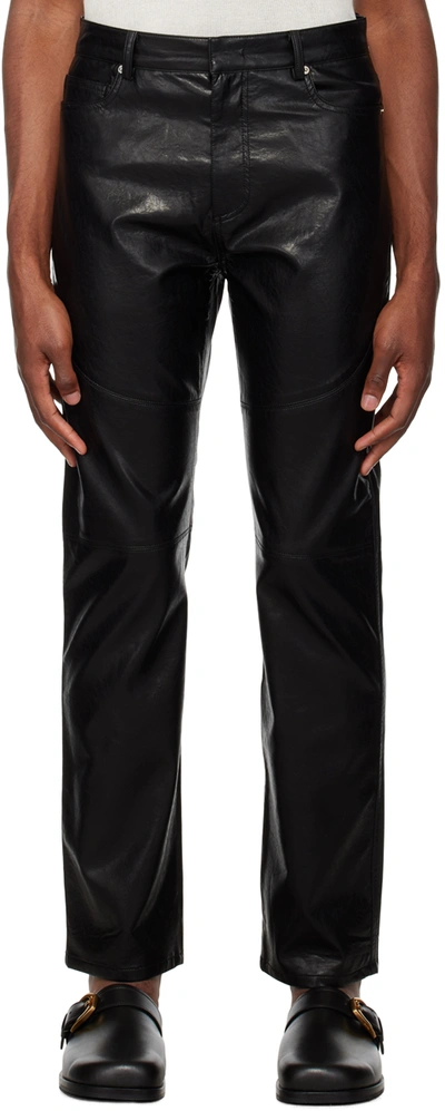 System Black Paneled Faux-leather Trousers
