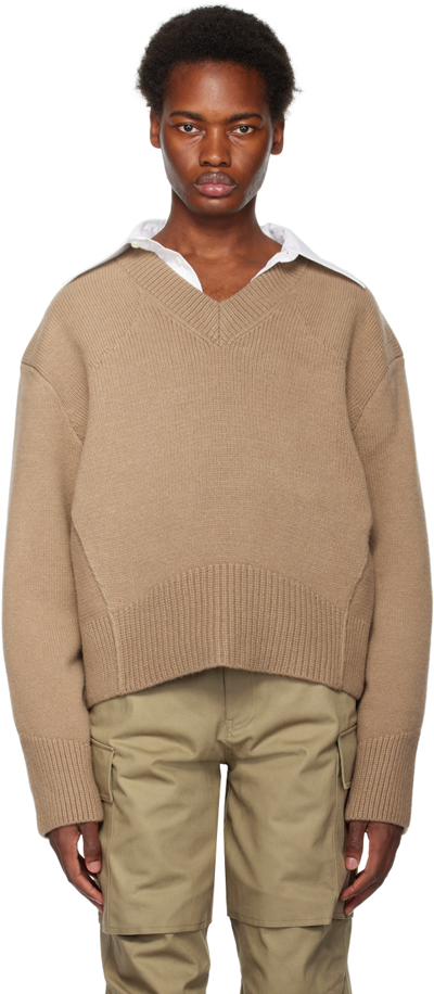 System Brown V-neck Sweater