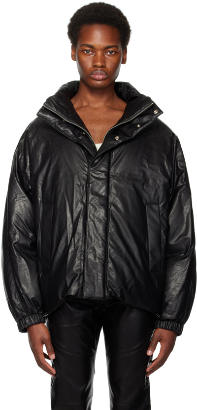 System Black Zip Faux-leather Down Jacket
