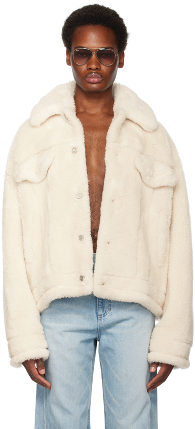 System Off-white Trucker Faux-shearling Jacket In Ivory