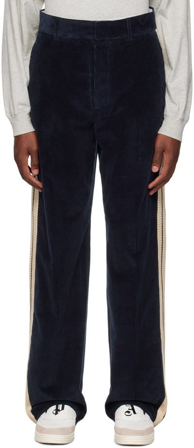 Palm Angels Navy Four-pocket Trousers In Navy Blue Off