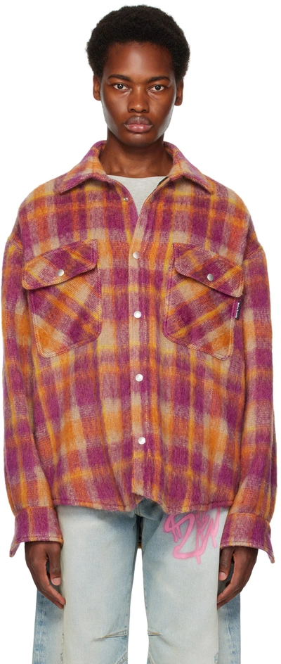 Palm Angels Pink Check Shirt In Burgundy Be