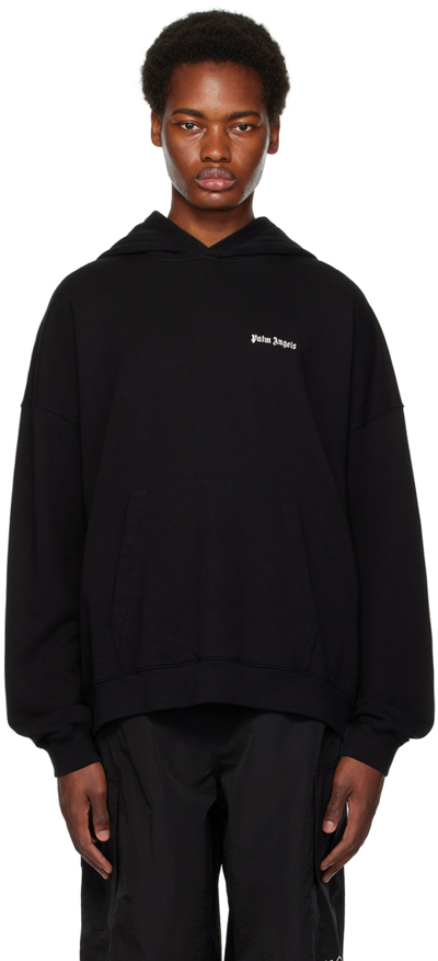 Palm Angels Black Embroidered Hoodie In Black White