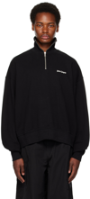 Palm Angels Black Quarter Zip Sweatshirt In Black White