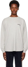 PALM ANGELS GRAY EMBROIDERED LONG SLEEVE T-SHIRT