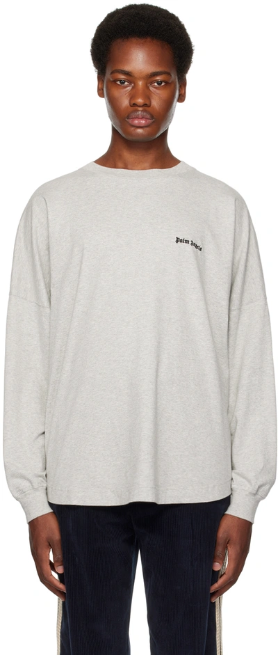 Palm Angels Gray Embroidered Long Sleeve T-shirt In L/s Melange Gr