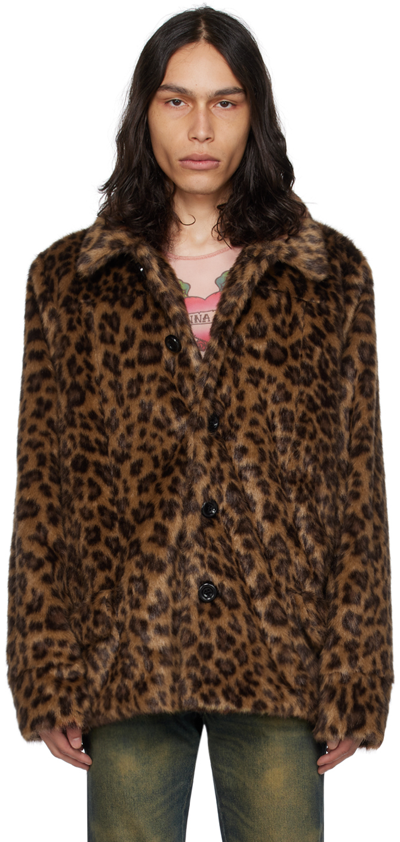Anna Sui Ssense Exclusive Brown Faux-fur Jacket In Leopard