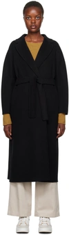 S Max Mara Elisa Wool Belted Long Coat In 013 Black