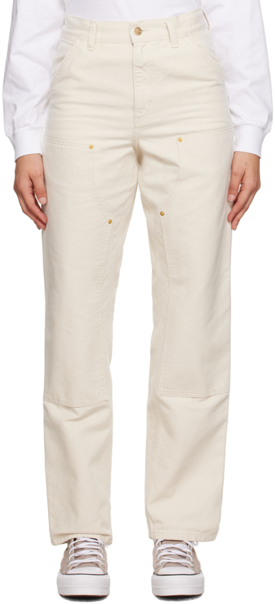 Carhartt Off-white Double Knee Trousers In Salt Aged Canvas