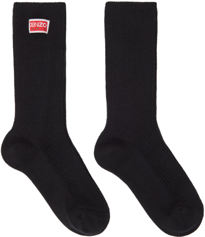Kenzo Black  Paris Tag Socks In 99j - Black