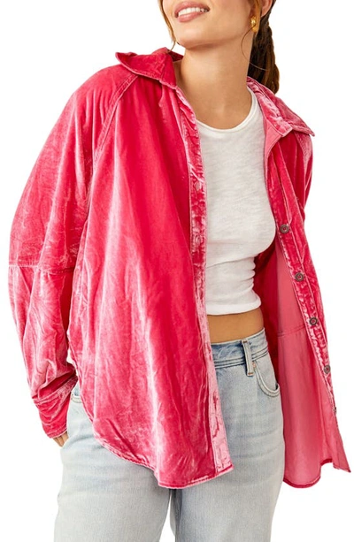 Free People Pink Night Skies Velvet Shirt