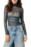 Free People Under It All Ruched Mesh Turtleneck Bodysuit In Southwest Combo