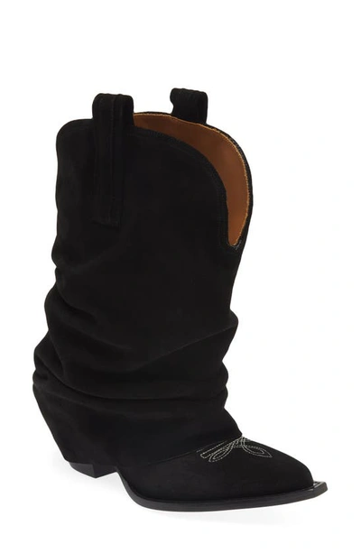 R13 Suede Slouchy Cowboy Boots In Black