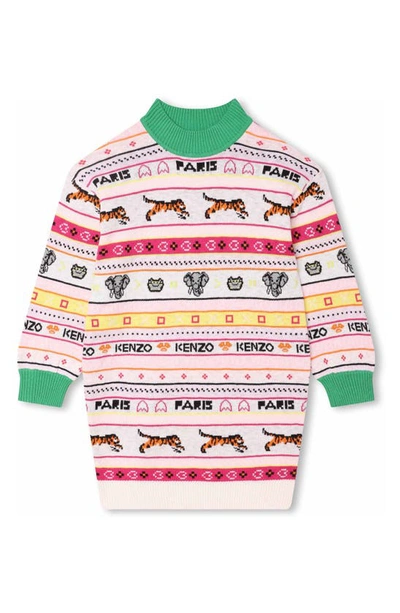 Kenzo Kids Girls Pink Jacquard Knit Sweater Dress