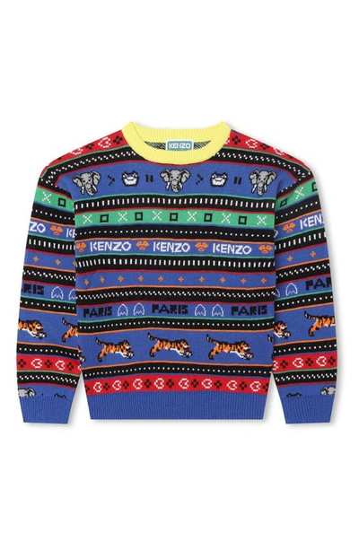 Kenzo Kids Boys Multicolour Jacquard Knit Sweater In Blue