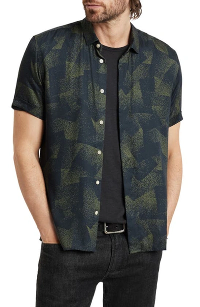 John Varvatos Loren Abstract Print Short Sleeve Modal Button-up Shirt In Deep Olive