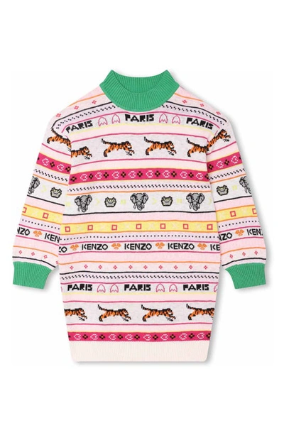 Kenzo Kids Girls Pink Jacquard Knit Sweater Dress In Bianco