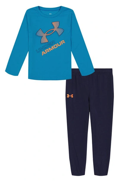 Under Armour Kids' Little Boys Big Logo Pop Long Sleeve T-shirt And Joggers Set In Cosmic Blue
