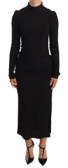 DOLCE & GABBANA DOLCE & GABBANA BLACK STRETCH TURTLENECK SHEATH MIDI WOMEN'S DRESS