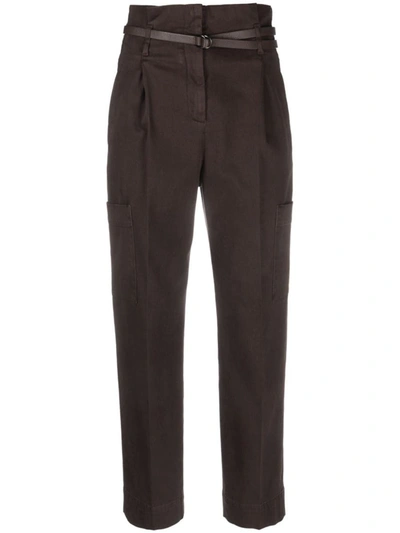 Peserico Paperbag Belted-waist Tapered Trousers In Brown