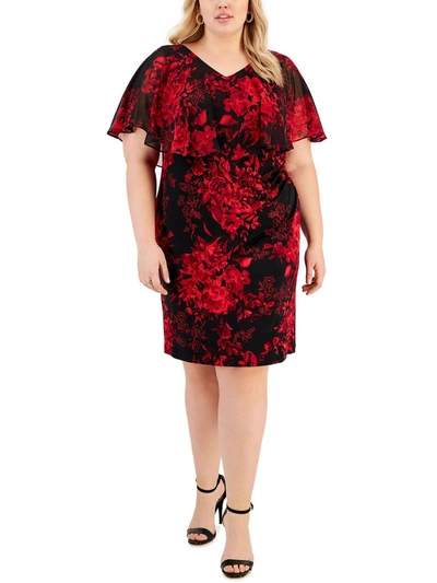 Connected Apparel Plus Womens Floral Popover Sheath Dress In Red