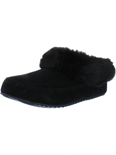 Sorel Coffee Run Womens Plush Faux Fur Slide On Scuff Slippers In Black
