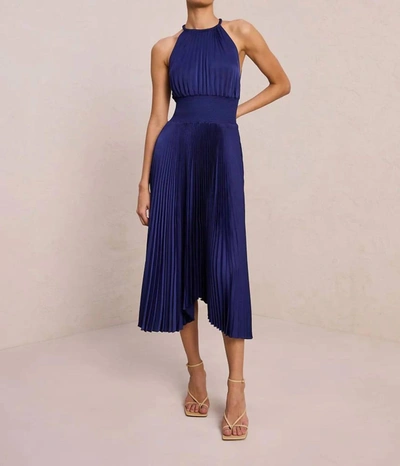A.l.c Renzo Ii Satin Pleated High-neck Midi Dress In Blue