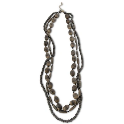 K & K Fashion 38" Bead Three Strand Necklace In Black & Gray