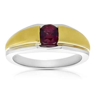 Vir Jewels 3/4 Cttw Men's Ring Rhodolite Garnet 18k Two Tone Gold Si Clarity In Red