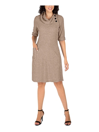 Signature By Robbie Bee Womens Cowl Knee-length Sweaterdress In Brown