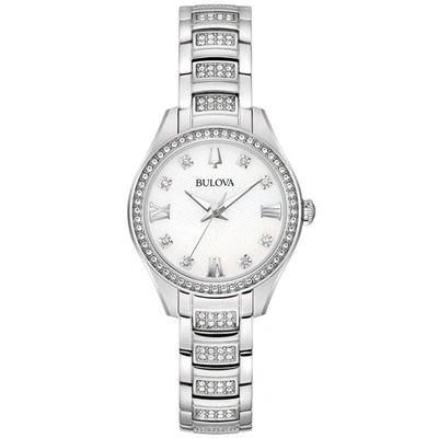 Bulova Women's Crystal Stainless Steel Bracelet Watch 29mm In Mop / Mother Of Pearl