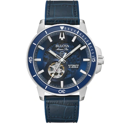 Bulova Men's Automatic Marine Star Series C Blue Leather Strap Watch 45mm