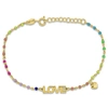 MIMI & MAX MULTI-COLOR ENAMEL LOVE AND HEART CHARM BRACELET IN YELLOW PLATED STERLING SILVER - 6.5+1 IN.