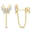 Mimi & Max 1/7ct Tdw Diamond Butterfly Chain Link Earrings In 14k Yellow Gold In Silver